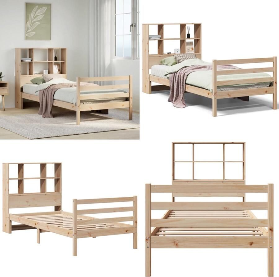 VidaXL Bed met boekenkast zonder matras massief grenenhout 75x190 cm Boekenkastbed Boekenkastbedden Bed Eenpersoonsbed