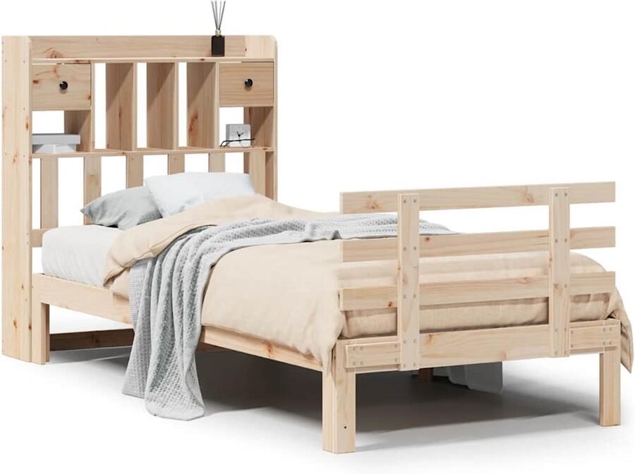 VidaXL Bed met boekenkast zonder matras massief grenenhout 75x190 cm