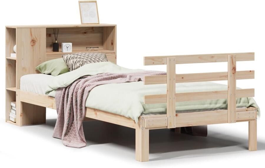 VidaXL Bed met boekenkast zonder matras massief grenenhout 75x190 cm