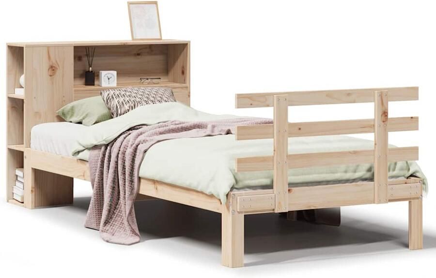 VidaXL Bed met boekenkast zonder matras massief grenenhout 90x190 cm