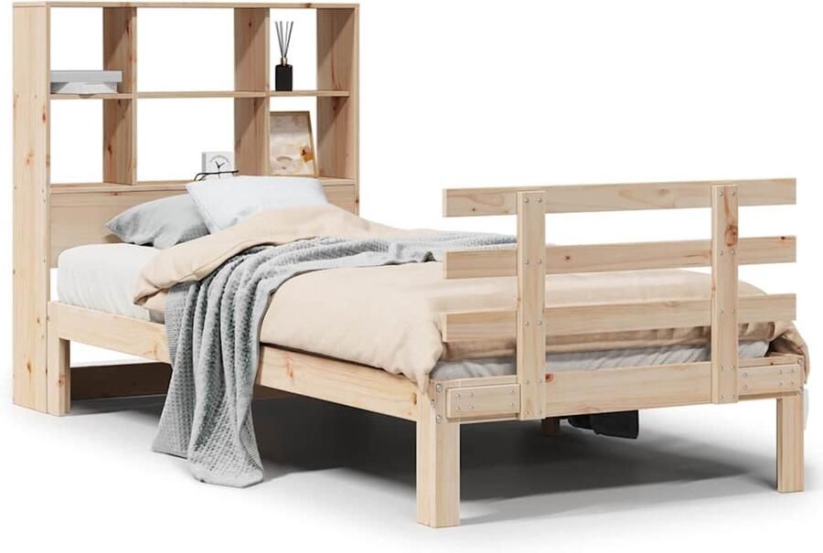 VidaXL Bed met boekenkast zonder matras massief grenenhout 90x190 cm