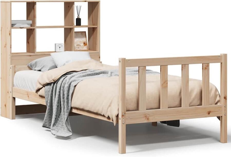 VidaXL Bed met boekenkast zonder matras massief grenenhout 90x190 cm