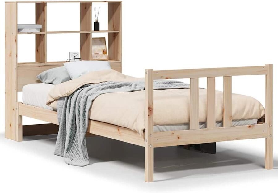 VidaXL Bed met boekenkast zonder matras massief grenenhout 90x190 cm