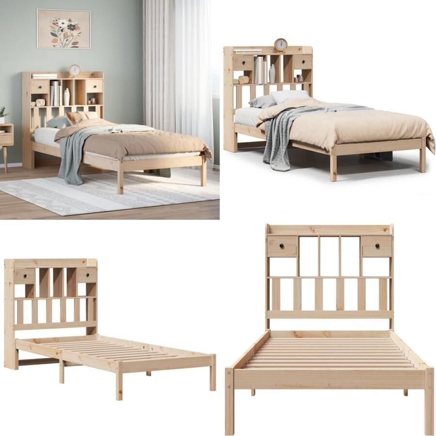 VidaXL Bed met boekenkast zonder matras massief grenenhout 90x200 cm Bed Met Boekenkast Bedden Met Boekenkast Bed Eenpersoonsbed