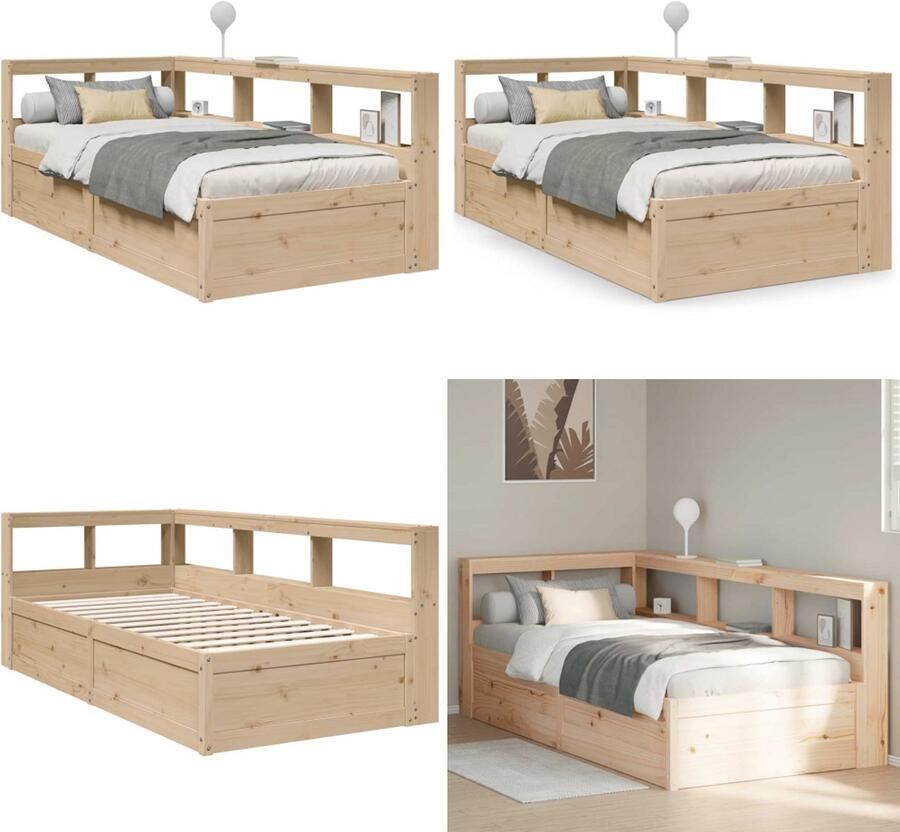 VidaXL Bed met boekenkast zonder matras massief grenenhout 90x200 cm Boekenkast Bed Boekenkast Bedden Bed Eenpersoonsbed