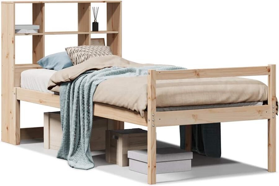 VidaXL Bed met boekenkast zonder matras massief grenenhout 90x200 cm