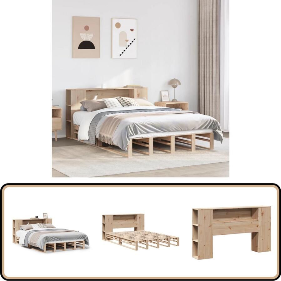 VidaXL Bed met boekenkast zonder matras massief hout 135x190 cm