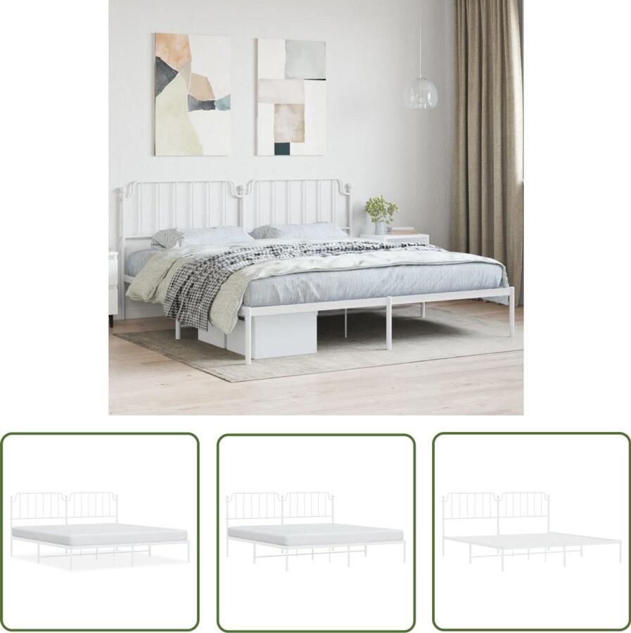 VidaXL Bedframe met hoofdbord metaal wit 200x200 cm Bed Frame Bed Met Hoofdbord Staal Bedframe Wit Bedframe Tweepersoons Bed