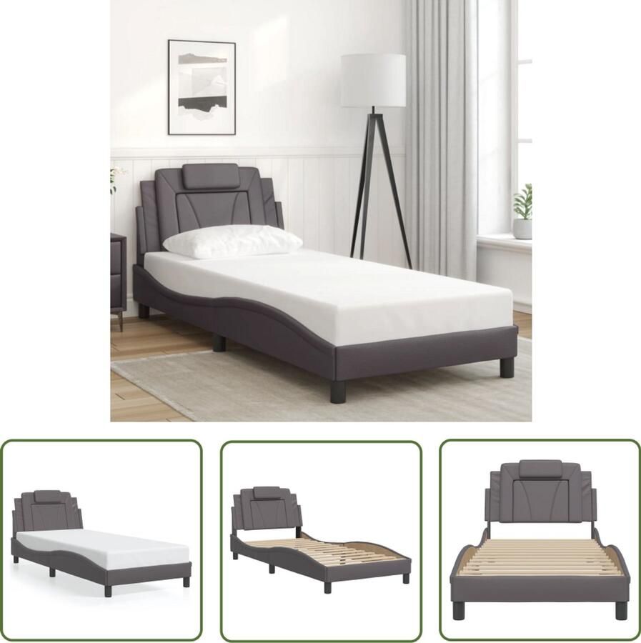 VidaXL Bed Met Hoofdbord Bed Frame Bedframe Viana zonder matras kunstleer grijs 80x200 cm Kunstleder Bed Grijs Bed Compact Bed
