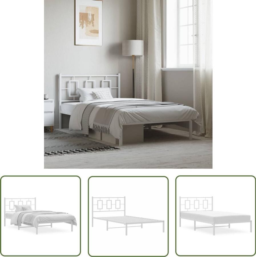 VidaXL Bed Met Hoofdbord Metalen Bed Frame Bedframe met hoofdbord metaal wit 107x203 cm Staal Bed Frame Witte Bed Frame King Size Bed Frame