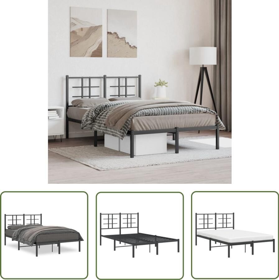 VidaXL Bed Met Hoofdbord Metalen Bed Frame Bedframe met hoofdbord metaal zwart 120x200 cm Zwarte Bed Staal Bed Frame Boxspring Bed