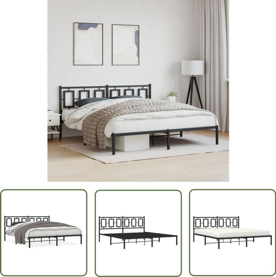 VidaXL Bed Met Hoofdbord Metalen Bed Frame Bedframe met hoofdbord metaal zwart 183x213 cm Zwarte Bedbank Staal Bedframe King Size Bed