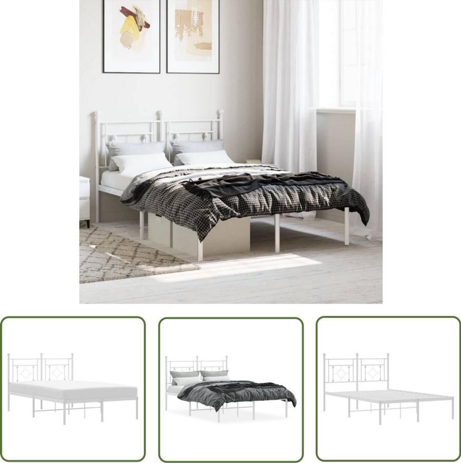 VidaXL Bedframe met hoofdbord metaal wit 120x200 cm Metalen Bedframe Bed Met Hoofdbord Staal Bedframe Wit Bedframe Compact Bedframe