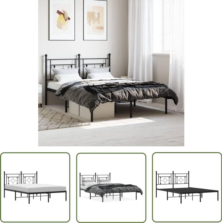 VidaXL Bedbank Bed Frame Bedframe met hoofdbord metaal zwart 140x200 cm Boxspring Hoofdbord Staal Bedframe
