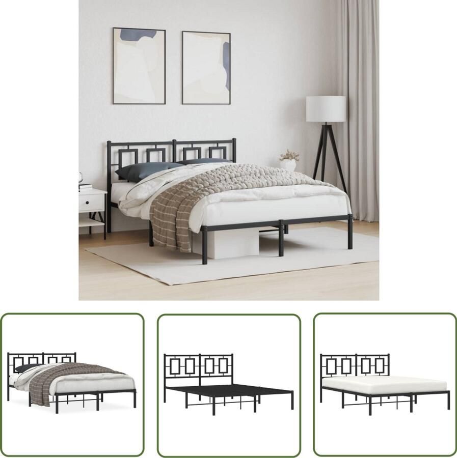 VidaXL Bedframe met hoofdbord metaal zwart 140x190 cm Metalen Bedframe Bed Met Hoofdbord Zwarte Bedframe Staal Bedframe King Size Bedframe