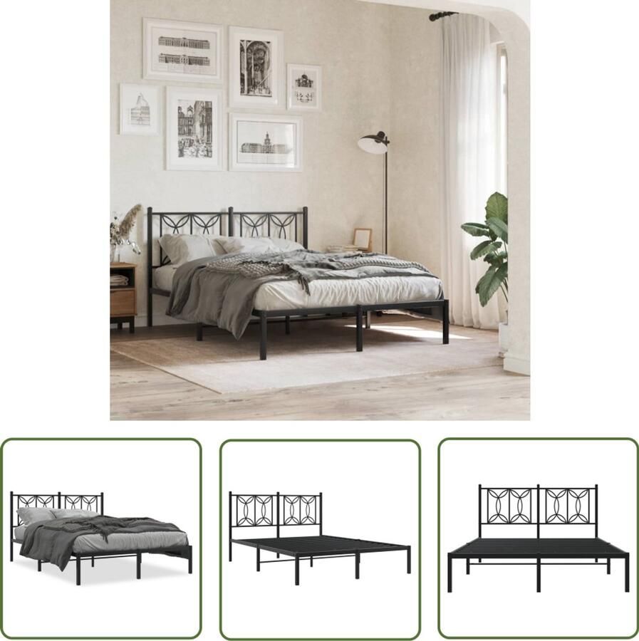 VidaXL Bedframe met hoofdbord metaal zwart 140x200 cm Metalen Bedframe Bed Met Hoofdbord Zwart Bedframe King Size Bed Tweepersoonsbed