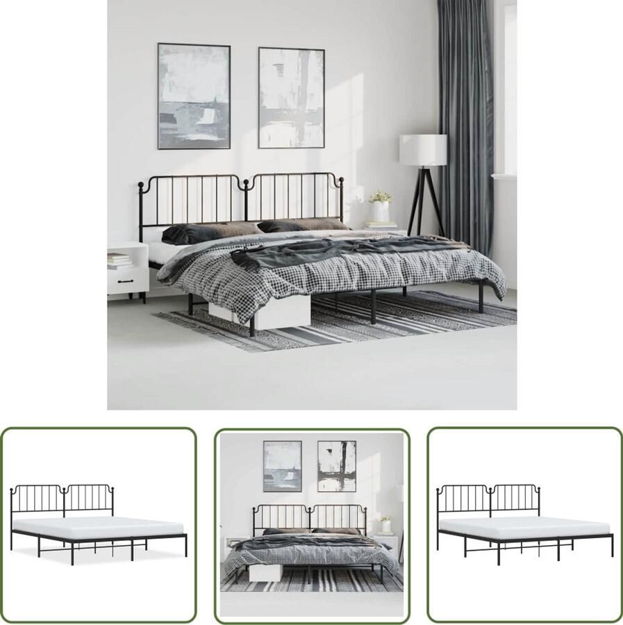 VidaXL Bedframe met hoofdbord metaal zwart 183x213 cm Metalen Bedframe Bed Met Hoofdbord Zwart Bedframe Staal Bedframe King Size Bedframe