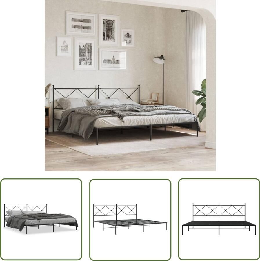 VidaXL Bedframe met hoofdbord metaal zwart 200x200 cm Metalen Bedframe Bed Met Hoofdbord Staal Bedframe Zwart Bedframe Tweepersoons Bed