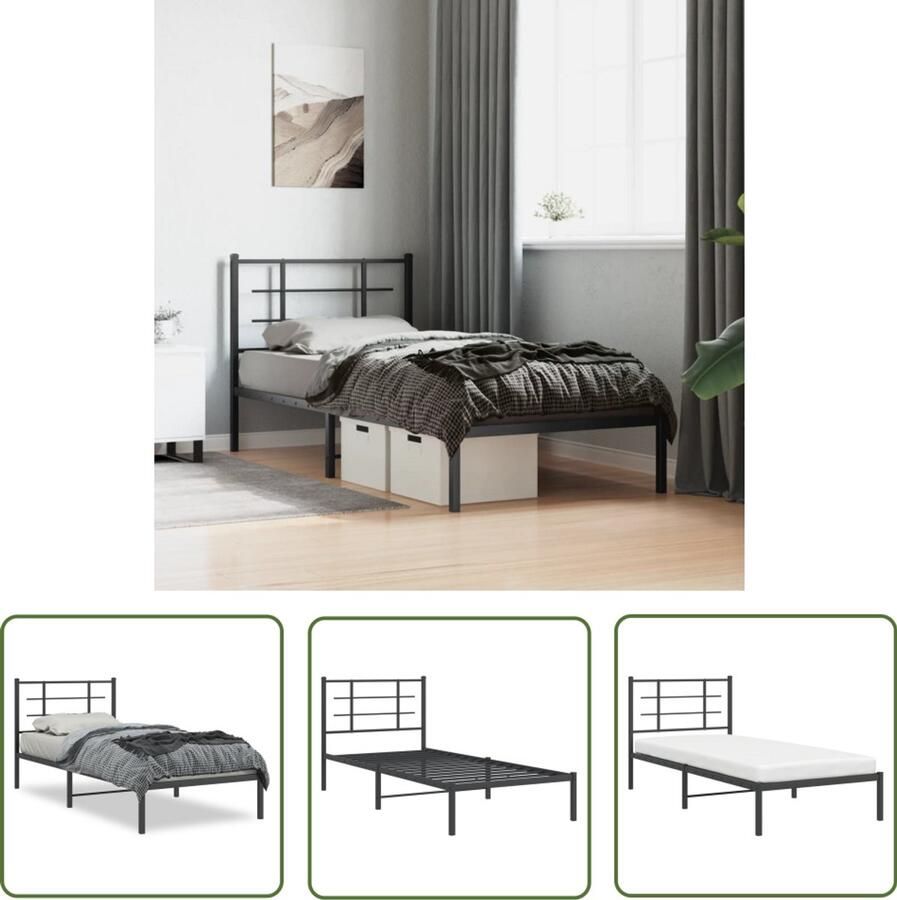 VidaXL Bedframe met hoofdbord metaal zwart 90x200 cm Metalen Bedframe Bed Met Hoofdbord Zwart Bedframe Staal Bedframe King Size Bedframe