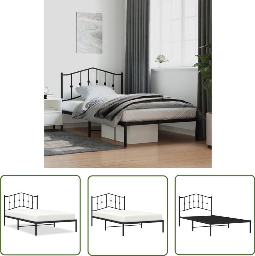 VidaXL Bedframe met hoofdbord metaal zwart 107x203 cm Staal Bedframe Bed Met Hoofdbord Zwart Bed Tweepersoons Bed King Size Bed