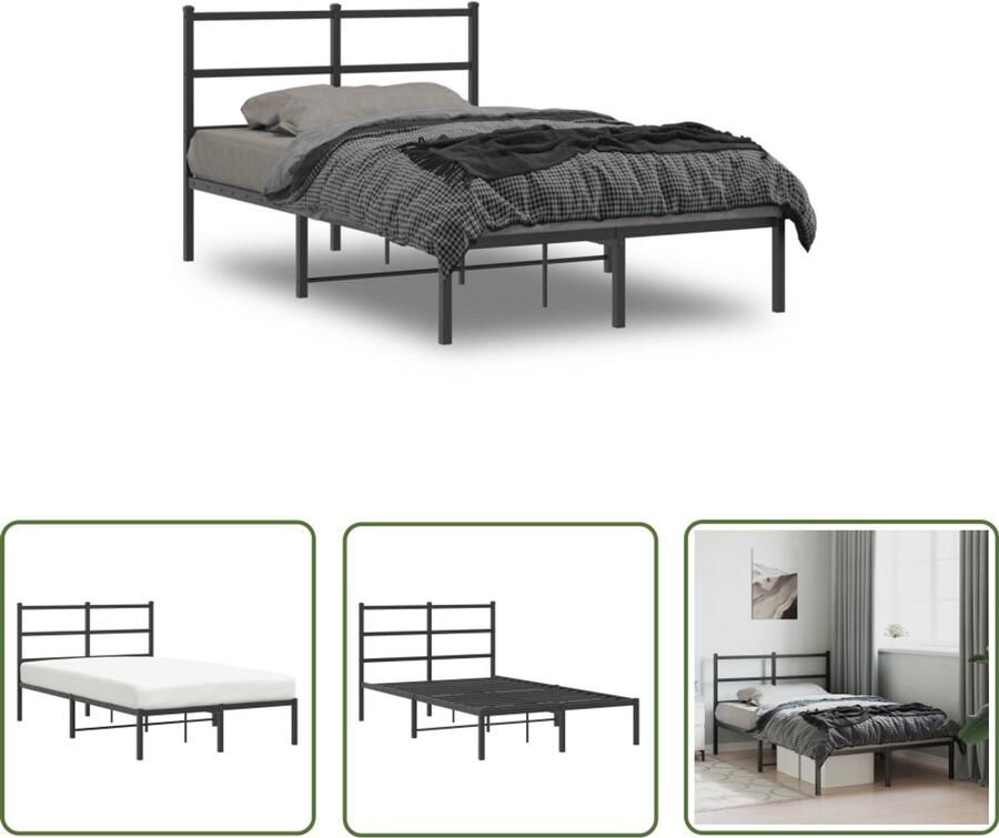 VidaXL Bedframe met hoofdbord metaal zwart 120x190 cm Staal Bedframe Bed Met Hoofdbord Tweepersoons Bed Black Bed Frame King Size Bed Frame