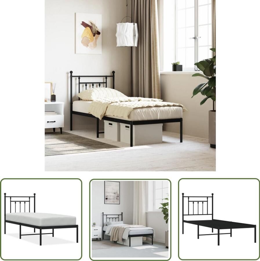 VidaXL Bed Met Hoofdbord Staal Bedframe met hoofdbord metaal zwart 75x190 cm Modern Bed Zwart Bed Tweepersoonsbed