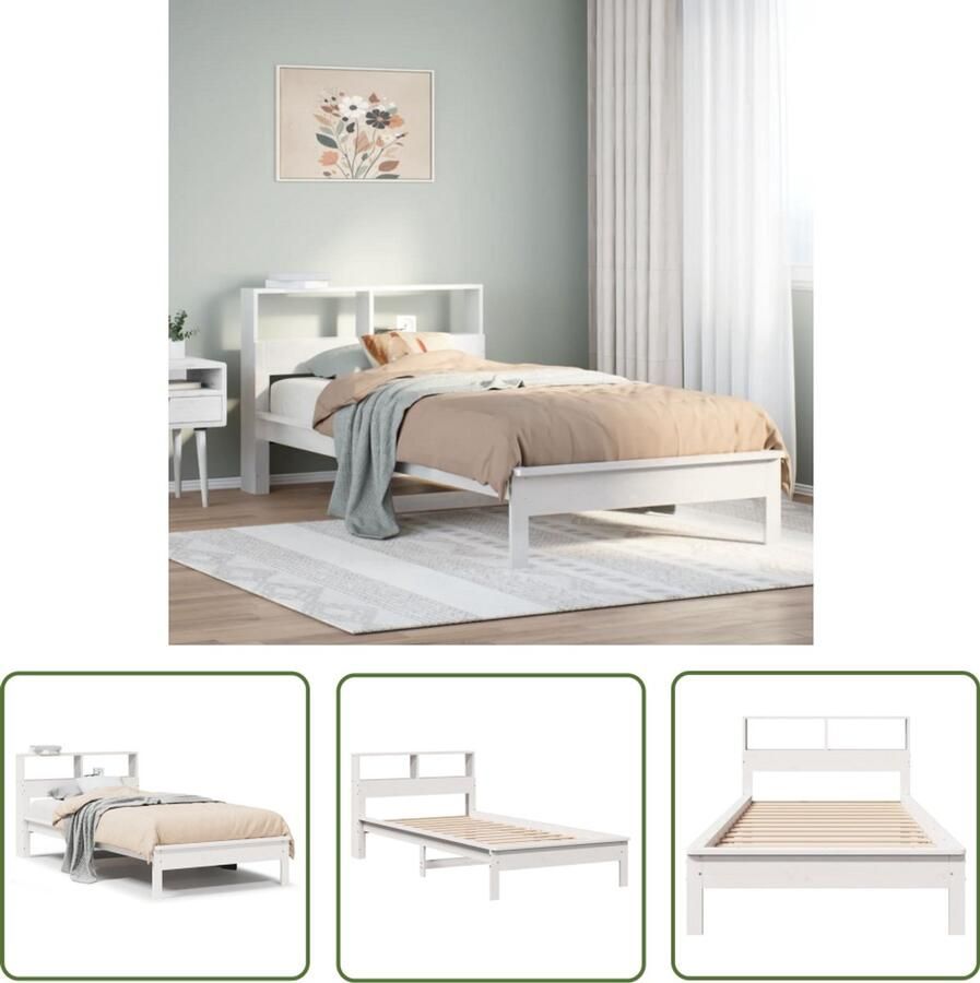 VidaXL Bed Met Kast Slaapbank Bed met boekenkast zonder matras grenenhout wit 100x200 cm Houten Bed Tweepersoonsbed Kingsize Bed
