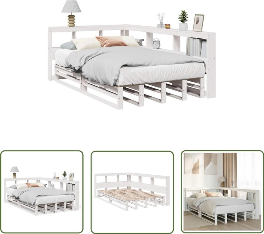 VidaXL Bed Met Kast Slaapbank Bed met boekenkast zonder matras grenenhout wit 120x190 cm Houten Bed Tweepersoonsbed Kinderbed