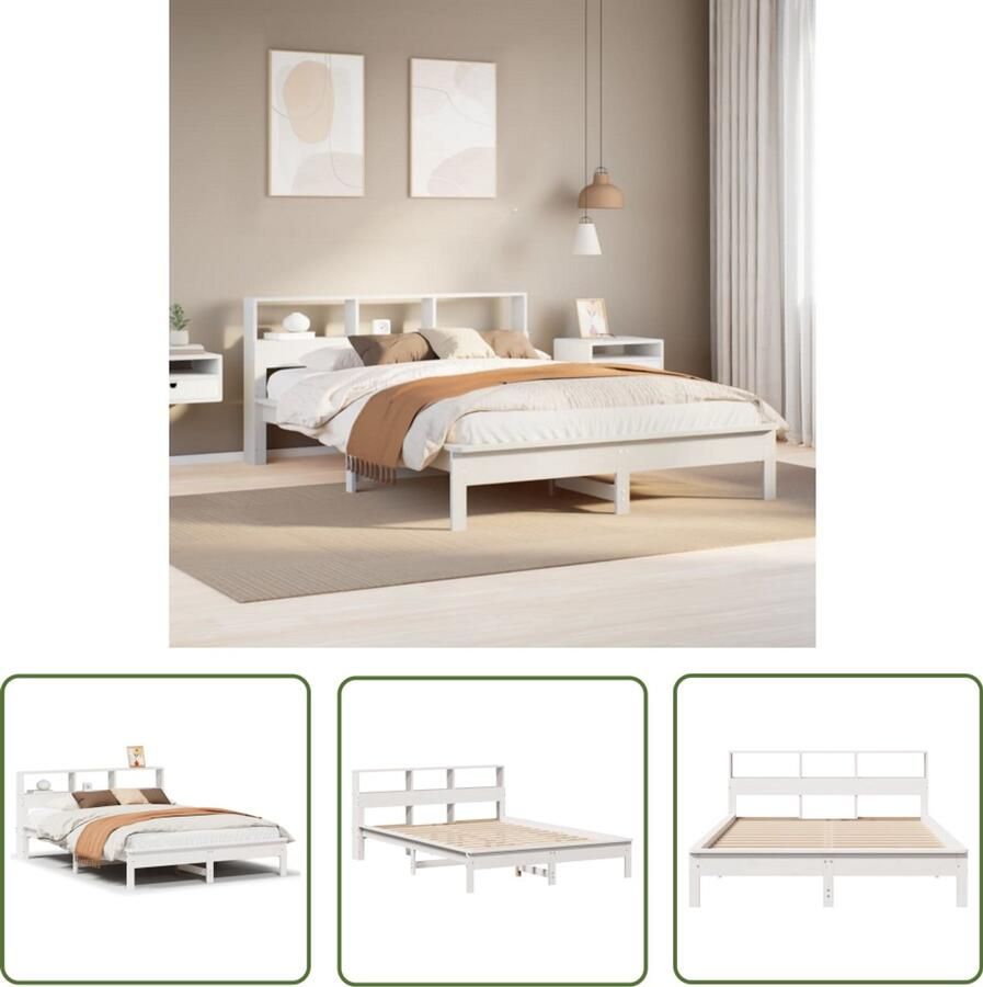 VidaXL Bed Met Kast Slaapbank Bed met boekenkast zonder matras grenenhout wit 120x190 cm Houten Bed Tweepersoonsbed Kinderbed
