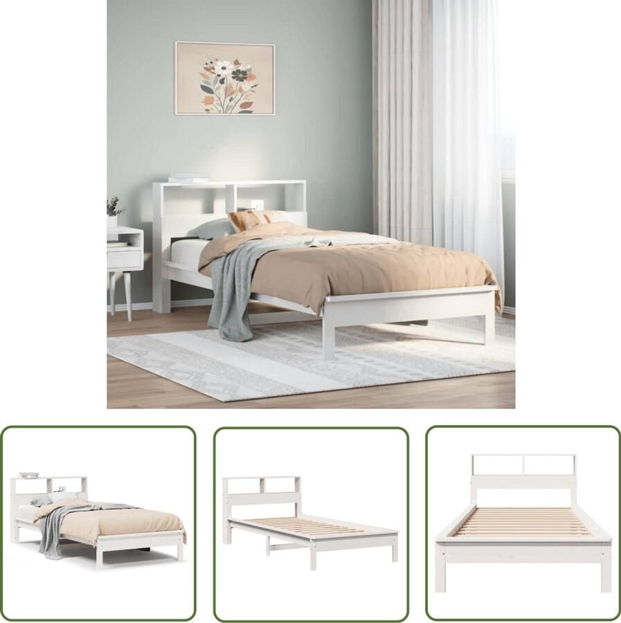 VidaXL Bed Met Kast Slaapbank Bed met boekenkast zonder matras grenenhout wit 90x190 cm Houten Bed Tweepersoonsbed Kinderbed