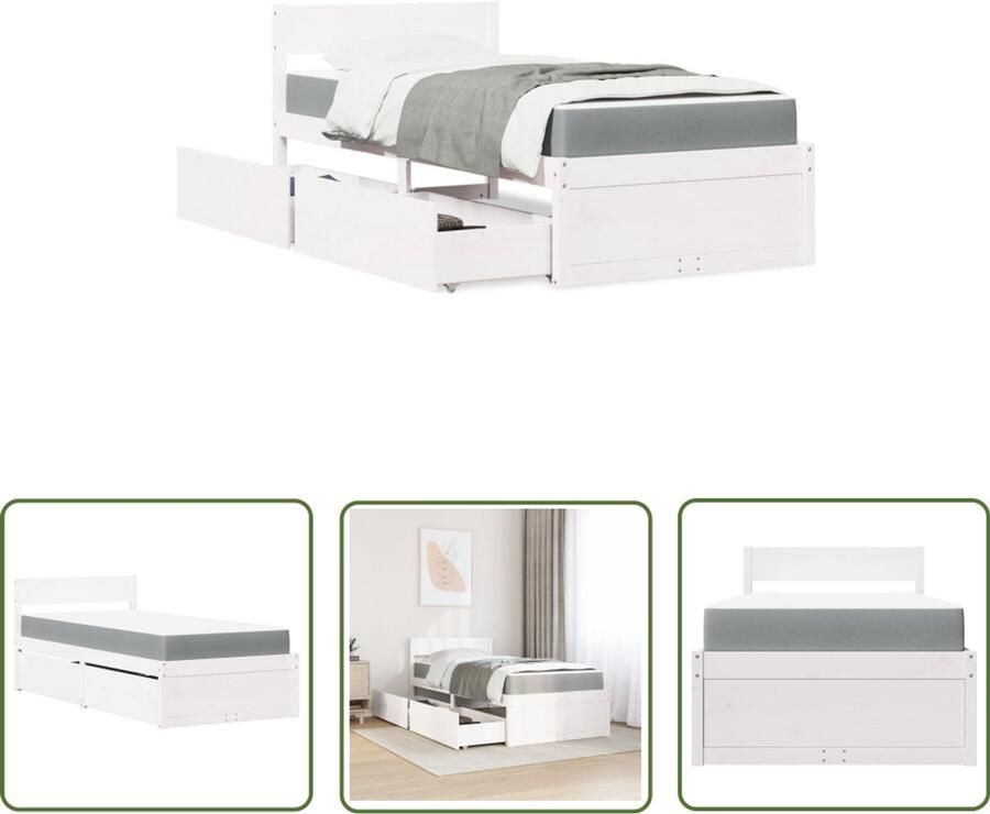 VidaXL Bed met lades en matras 90x190 cm Wit Bed Frame Houten Bed Grenenhout Bed Tweepersoonsbed Boxspring Bed