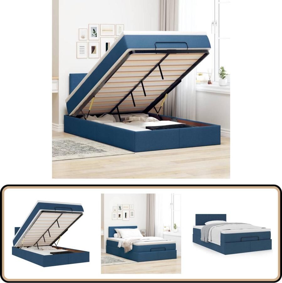VidaXL Bed met Matras 120x200 cm Blauw Stof Slaapcomfort Boxspring Bed Tweepersoonsbed Slaapbank Stapelbed