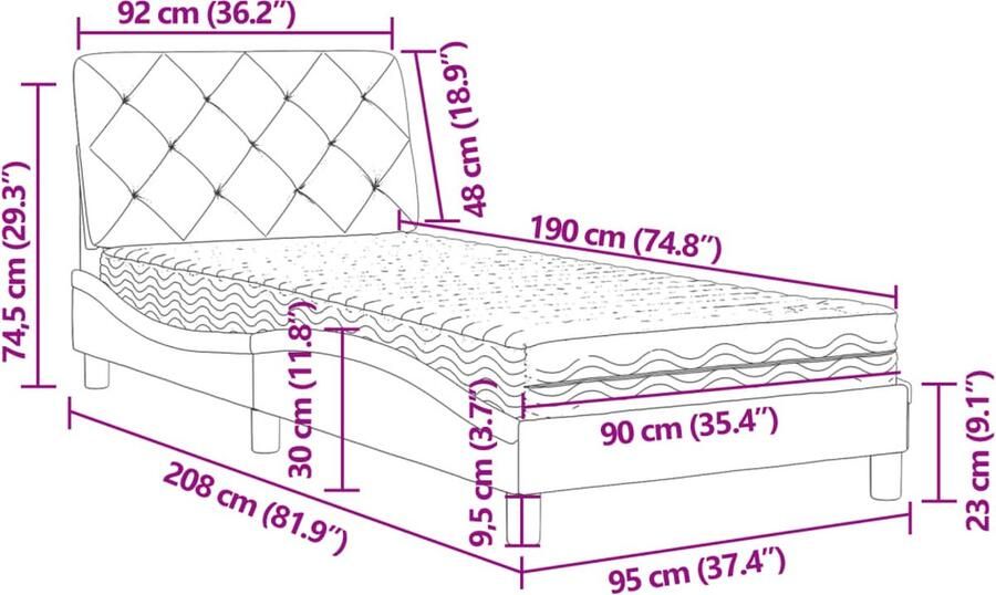 Vida XL Bed met matras fluweel donkergrijs 90x190 cm SKU: V3208629 - Foto 3