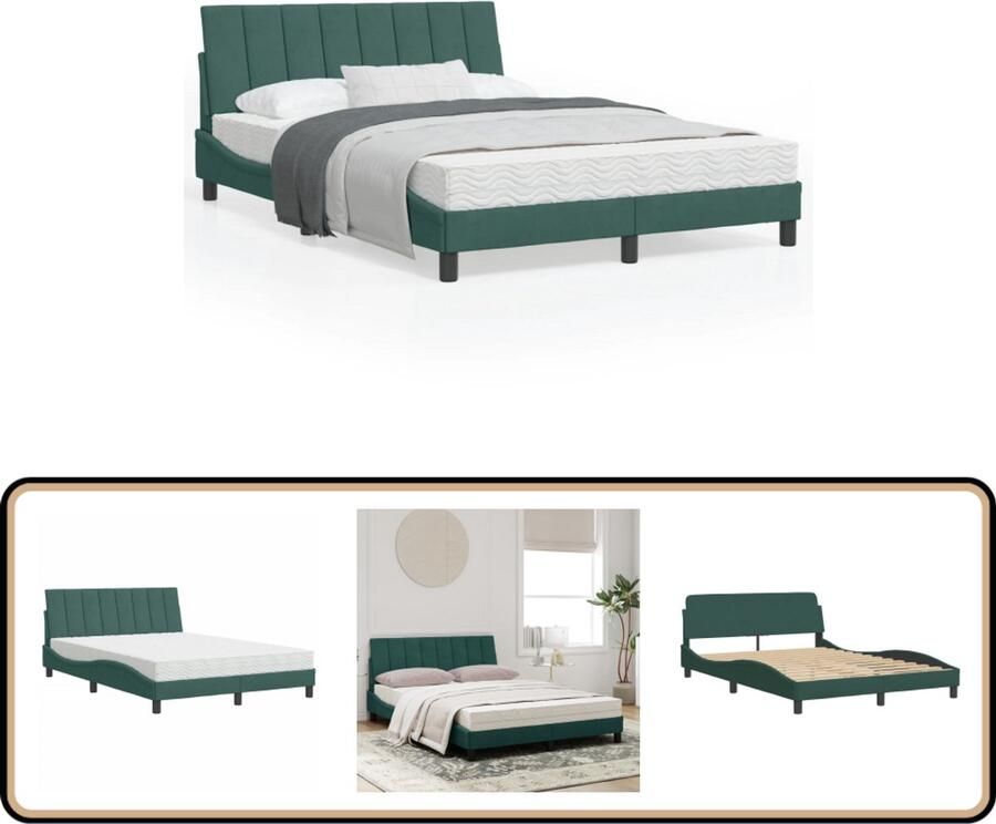 VidaXL Fluweel Bed Slaapcomfort Bed met matras Hanko fluweel donkergroen 120x200 cm Tweepersoonsbed Donkere Kleuren Boxspring Bed