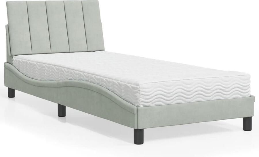 VidaXL Bed met matras fluweel lichtgrijs 90x190cm Slaapcomfort Tweepersoonsslaapkamer Boxspring Velvet Bed Grijs Bed Design Bed Modern Bed Hoofdbord - Foto 2