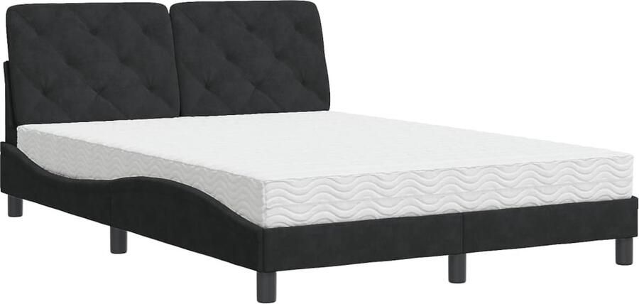VidaXL -Bed-met-matras-fluweel-zwart-140x200-cm