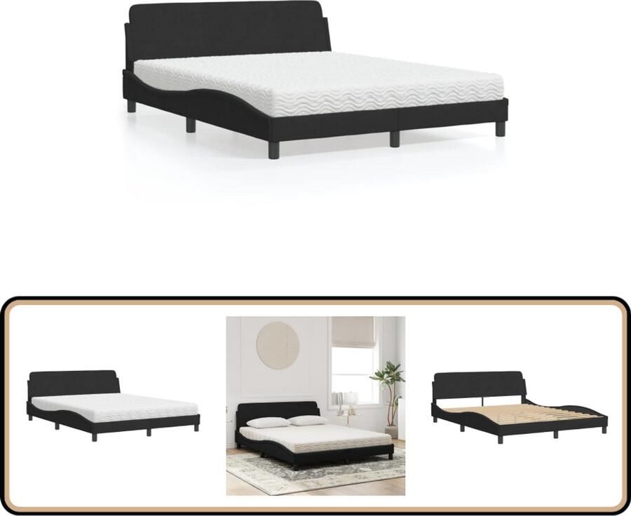 VidaXL Bed met matras fluweel zwart 160x200 cm