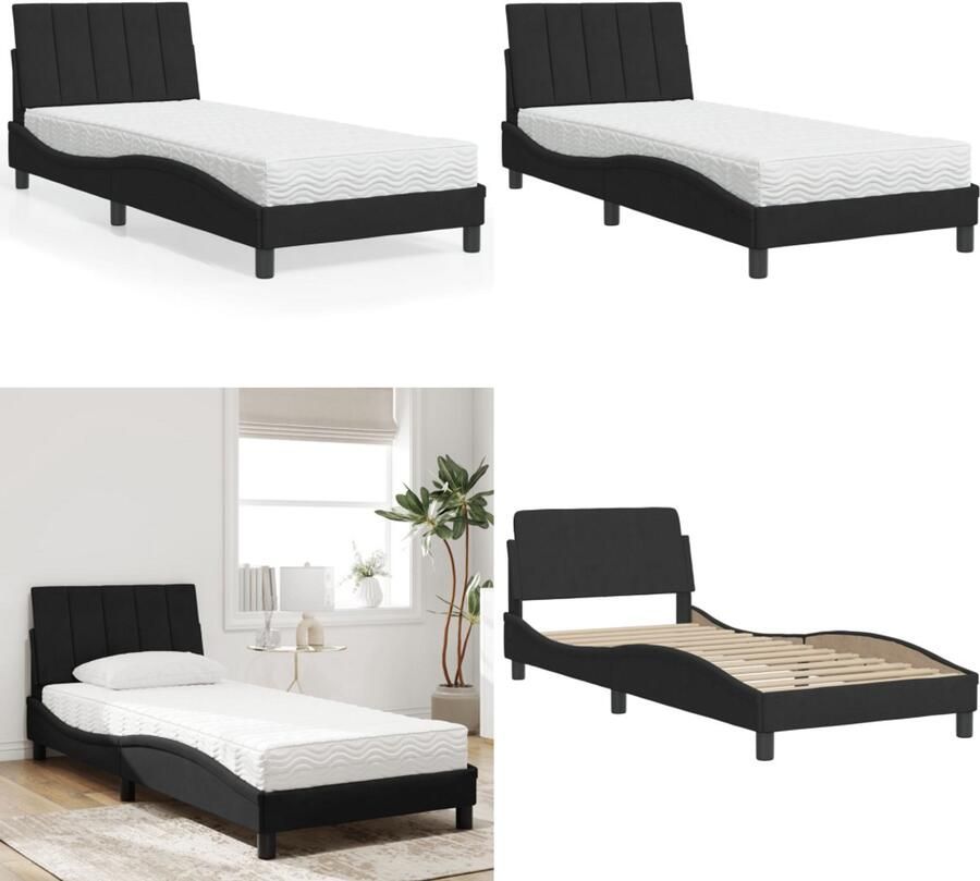VidaXL Bed met matras fluweel zwart 90x190 cm Bed Bedden Bedframe Bedbodem