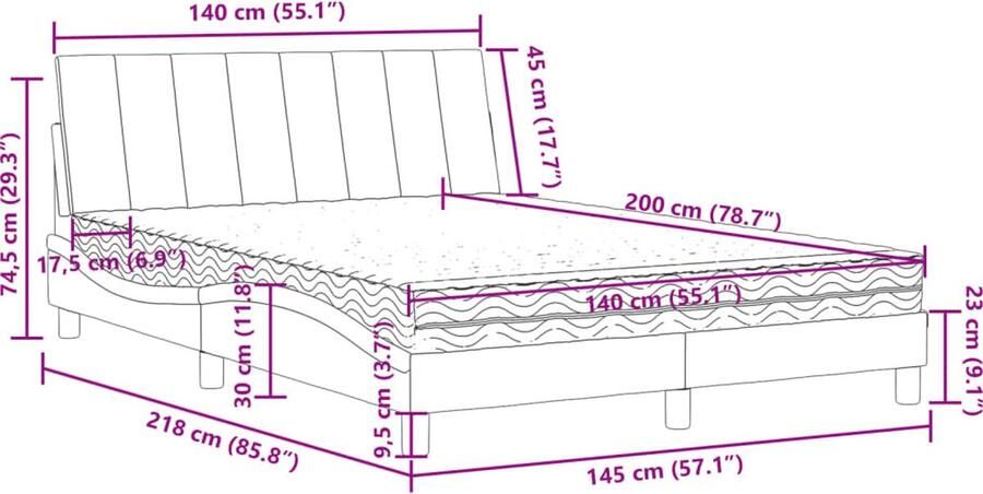 VidaXL Bed met matras Dover fluweel zwart 140x200 cm