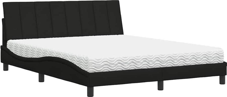 VidaXL Bed met matras Stof Zwart 160x200 cm Slaapcomfort Tweepersoonsbed Bed Frame Boxspring Alternatief Matras - Foto 2