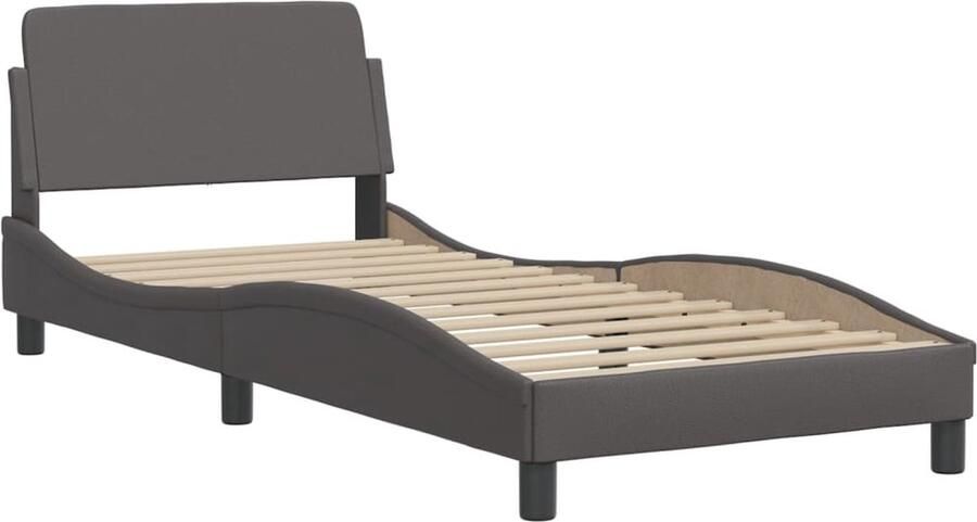 VidaXL Bed Viana met matras kunstleer grijs 90x190 cm - Foto 4