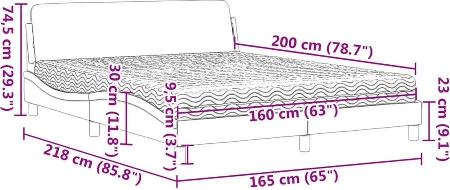 VidaXL Bed met matras Dover fluweel zwart 160x200 cm - Foto 2