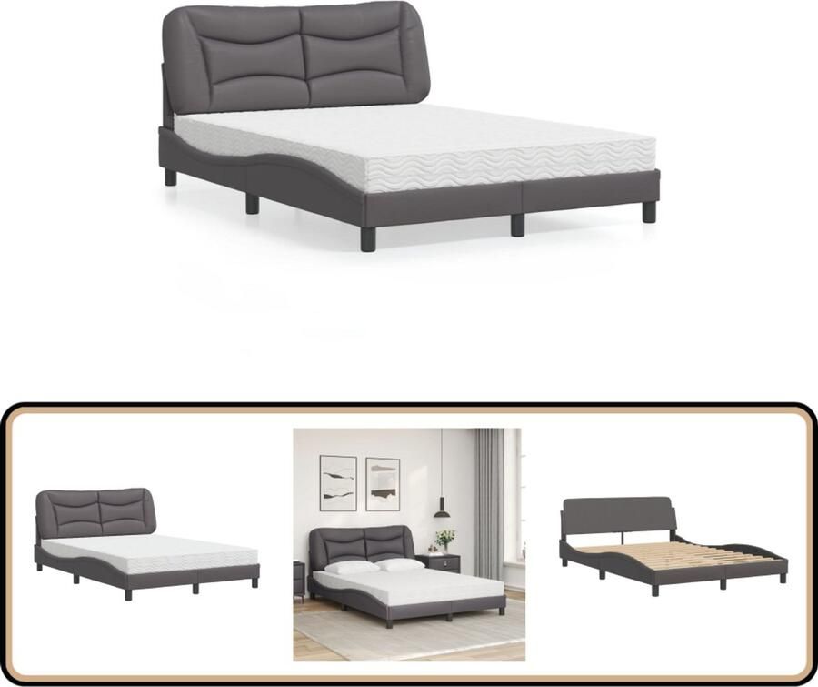 VidaXL Kunstleder Bed Slaapcomfort Bed met matras Hvar kunstleer grijs 120x200 cm Boxspring Bed Tweepersoonsbed Modern Bed