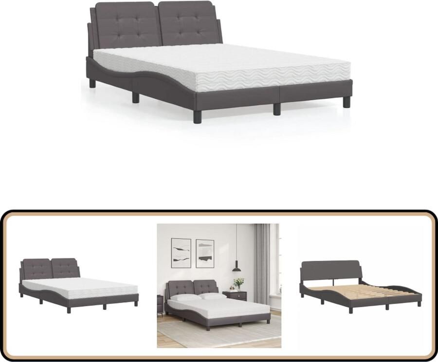 VidaXL Kunstleder Bed Slaapcomfort Bed met matras Hvar kunstleer grijs 120x200 cm Boxspring Bed Tweepersoonsbed Modern Bed - Foto 2