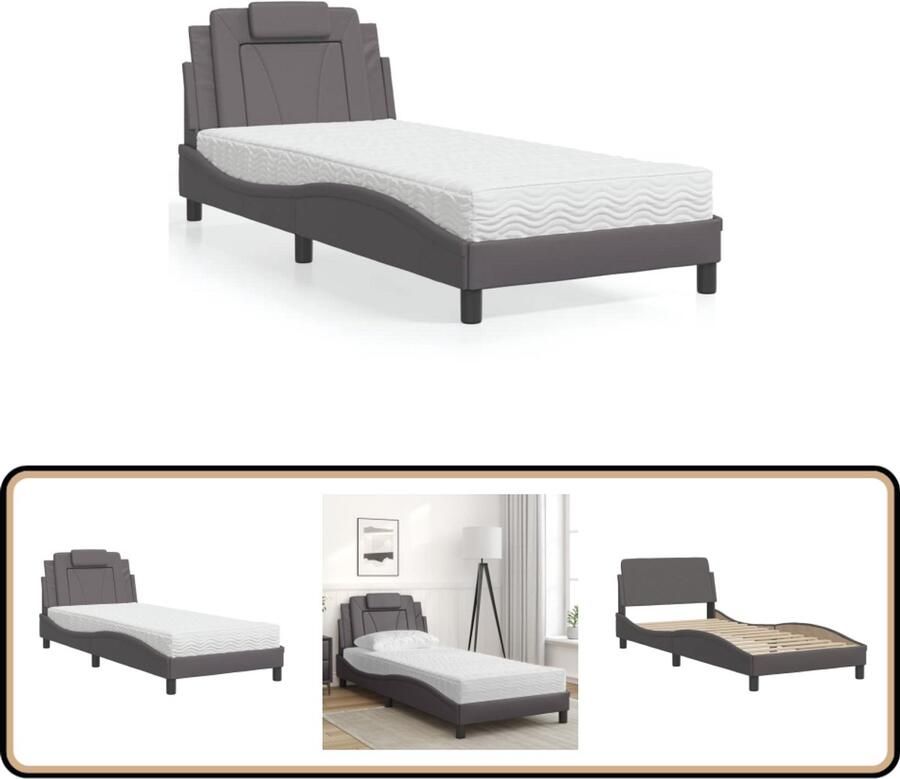 VidaXL Kunstleder Bed Slaapcomfort Bed Viana met matras kunstleer grijs 80x200 cm Tweepersoonsbed Boxspring Bed Modern Bed