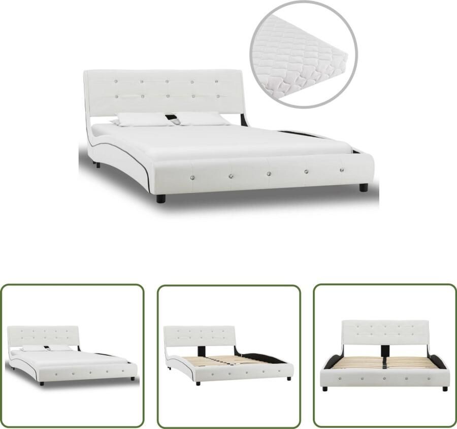 VidaXL Bed met matras Kunstleer Wit 120x200 cm Klassieke Bedframe Wit Houten Bedframe Metalen Bedframe Kunstleder Bedframe Boxspring Bed Tweepersoons Bed King Size Bed Slaapcomfort Ergonomisch Matras Pijnverlichting
