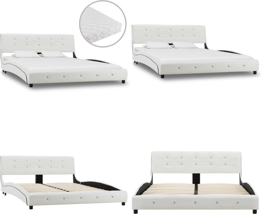 VidaXL Bed met matras kunstleer wit 140x200 cm Bed Bedden Tweepersoonsbed Tweepersoonsbedden