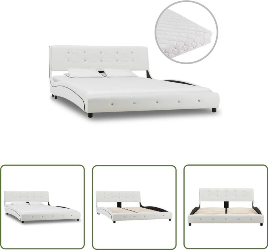 VidaXL Bed met matras kunstleer wit 140x200 cm Klassieke Bedframe Houten Bed Metalen Bed Wit Bed Tweepersoonsbed Boxspring Bed Slaapcomfort Luxe Bed Modern Bed Minimalistisch Bed Kamerdecoratie
