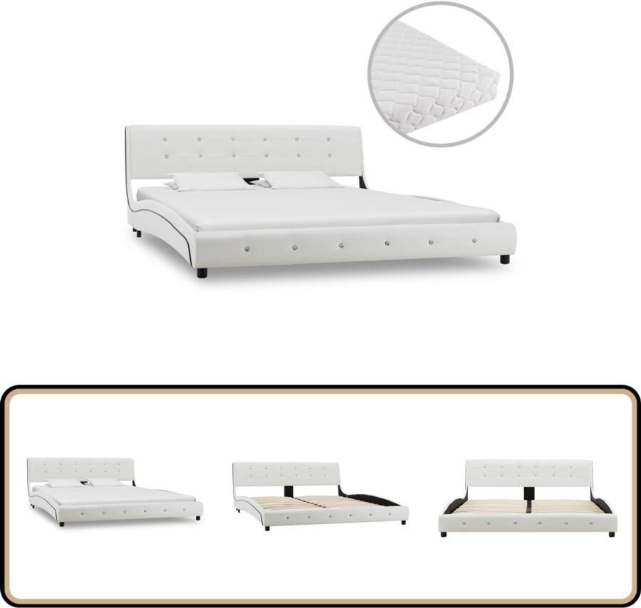 VidaXL Bed met matras Kunstleer Wit 160x200 cm Klassieke Bedframe Houten Bedframe Metalen Bedframe Wit Bedframe Tweepersoons Bed Boxspring Bed Slaapcomfort Luxe Bed Bedroom Decor