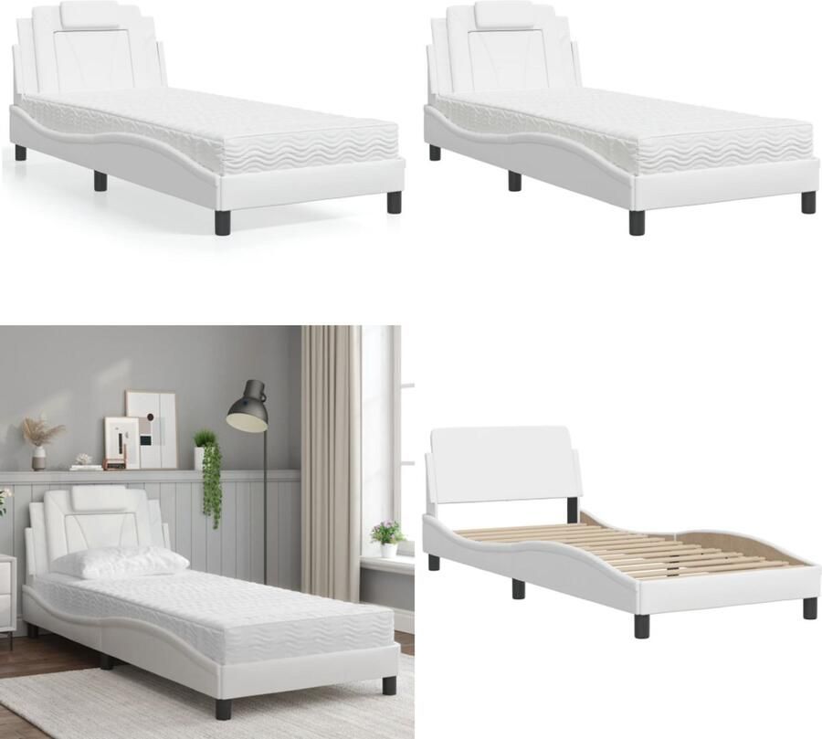 VidaXL Bed met matras kunstleer wit 90x190 cm Bed Bedden Bedframe Bedbodem